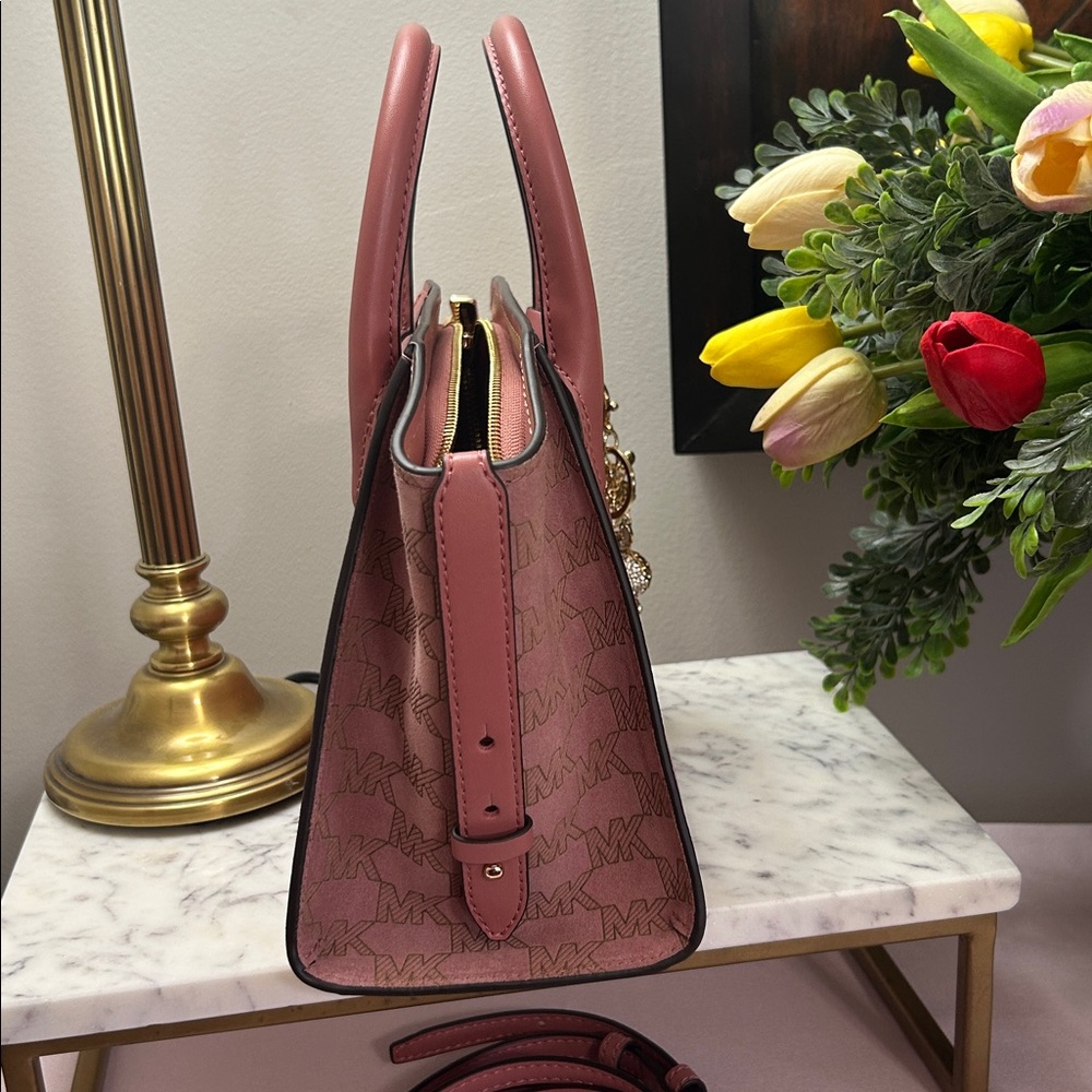Michael Kors Dusty Rose Leather Satchel with MK Charm and Bunny Charm - Picture 6 of 10